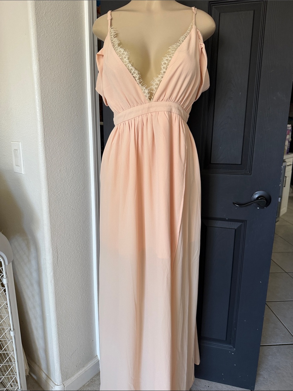 Showpo Pale Pink Lace-Trim Maxi Dress
